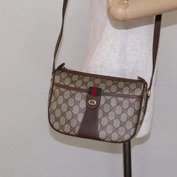 GUCCI GG Supreme Web Sherry Line Bag PVC Beige Gold 89 02 032 Auth 137285 - Picture 3 of 16